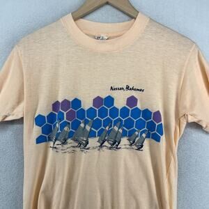 BAHAMAS Shirt Mens L NASSAU 80s Caribbean Windsurf Single Stitch Tee Orange VTG